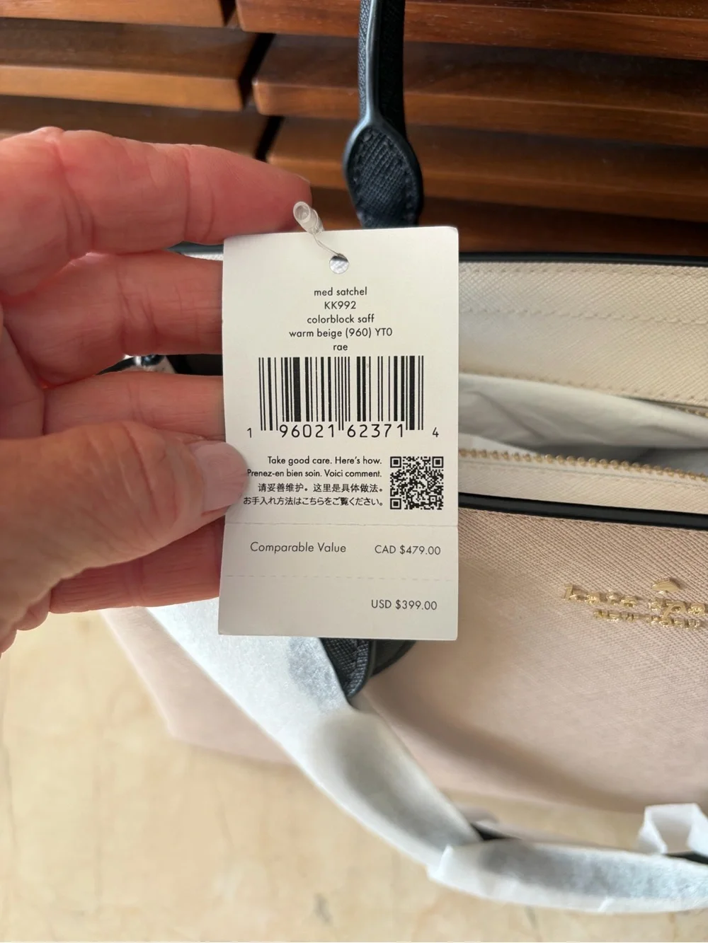 Kate Spade Rae Medium Satchel Warm Beige Black Saffiano NWT KK992